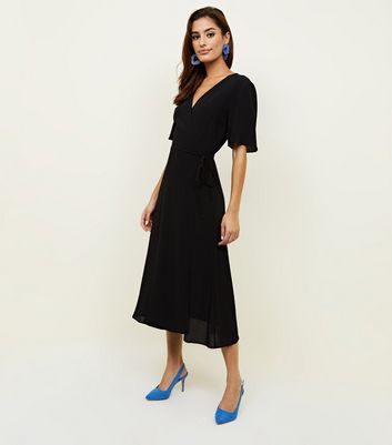 Black Wrap Front Midi Dress | New Look